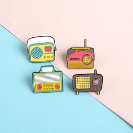 Cute Small Funny Radio Tv Enamel Brooches Pins for Women Girl Men Christmas Gift Demin Shirt Decor Brooch Pin Metal Kawaii Badge