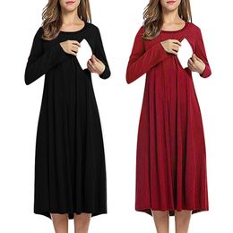 Fashion Pregnant Breastfeeding Dresses Women Nusring Maternity Long Sleeved Solid Colors Zipper Dress Clothes Plus Size vestidos