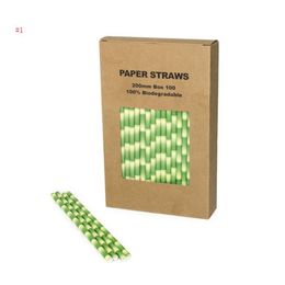 Biodegradable Paper Straws 100pcs/set 19.7cm 9 Styles Disposable Drinking Paper Straws Stripe Birthday Party Wedding Straw 100sets SN3280