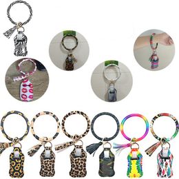 Wristlet Hand Sanitizer Bottle Holder PU Leather Bangles Neoprene Sanitizer Bags Tassel Key Rings Girls Women Jewellery 22 Designs DW5787