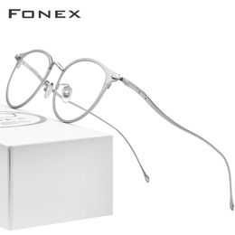FONEX Pure Titanium Eye Glasses Frames for Women Retro Round Prescription Eyeglasses Men New Vintage Myopia Optical Eyewear 8509 T200812