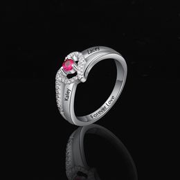 Personalized Engraved Name Rings with Birthstone S925 Sterling Silver Promised Rings for Women Cubic Zirconia Jewelry