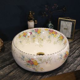 China Artistic Handmade Ceramic Lavobo Round Counter top Bathroom Sink Wash Basin ceramic sink for bathroom