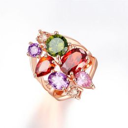 Pretty Rings for Women Diamond Rings Fashion Jewellery Wedding Ring Set 18K Rose Gold Crystal Gemstone Rings