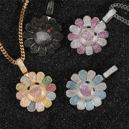 New Trendy Hip Hop Gold Plated Full CZ Spinner Flower Pendant with Free Cuban Chain for Men Women Jewelry Gift for Friend Wholesale