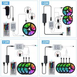 LED Strip Light RGB 5050 Waterproof IP56 Flexible Tape Diode Ribbon IR Lamp for Room Decoration 5M 10M 15M Full Set DC12V