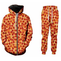 Release New Men/Womens Pizza Funny 3D Print Fashion Tracksuits Pants + Zipper Hoodie Casual Sportswear L010