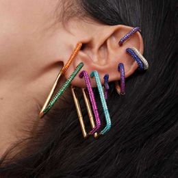 Single Rectangular Heart Ear Clip Female Geometry Earrings Personalised Multicolor Rainbow Crystal Ear Clips for Women Girl Party Jewellery