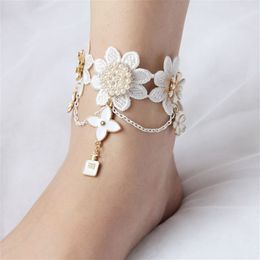 Anklets For Women Barefoot Lace Flower with Chain Sandals Ankle Bracelet Feet Wedding Accessories Cheap Stock Free Shipping