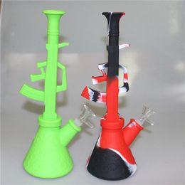 New design AK47 Silicone Bongs Water Pipe Glass Bong hookah with mix Colours Silicone Oil Rigs Smoking Pipes 11 Inch
