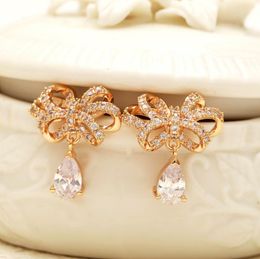Water Drop Dangle Earrings S925 Silver Needle Zircon Bow Earrings Popular in Europe and America Women High end Earrings Wedding Party Jewellery Valentine's Day Gift spc