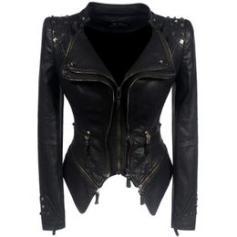 2020 Coat HOT Women Winter Autumn Black Fashion Motorcycle Jacket Outerwear faux leather PU Jacket Gothic faux leather coats