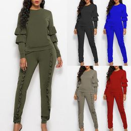 Women's Tracksuit Casual Outfits Sports jogging suits for women Female Sexy Solid Colour 2 piece Long-sleeved Trousers Sportswear