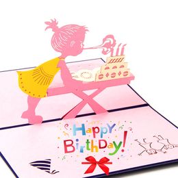 3D Pop Up Handmade Birthday Gift Card For Kids Birthday Greeting Card With Pink Color