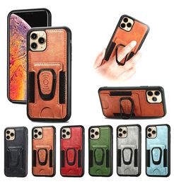 Car Stand Magnet Suction Case For Iphone 13 12 11 Pro Max XR XS X 8 7 6 SE 2020 Holder PC+Leather +TPU+Finger Ring Defender Card ID Slot Covers