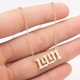 New birthday year number necklace silver gold chains Initial Birth Year Number pendant necklace women fashion jewelry will and sandy