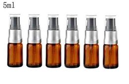 5ml Empty Refillable Amber Glass Lotion Pump Press Bottles Face Cream Facial Cleanser Toner Liquid Travel Containers Essential Oil