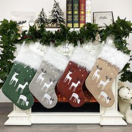 Christmas Stocking Elk Snowflake Printed Gift Bag Home Santa Hanging Gift Socks Christmas Socks Gift Bag Xmas Decorations 4 Designs BT217