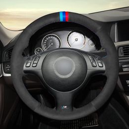 DIY hand sewn suede leather steering wheel cover for BMW 3 series E46 / 5 2004, 5 series E39 2002-03 / m3 2001-06 / M5 2000-03