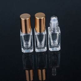 3ML Square Glass oil Bottle empty roller on ball bottles Cosmetic Sample Vial transparent Refillable Bottles