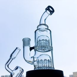 Wholesale Double Tree Perc Glass Bong 8 Inch Thick Oil Dab Rigs 14mm Joint Water Pipes Mini Hookahs With Bowl Or Quartz Banger