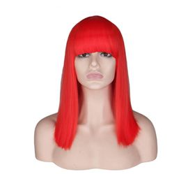 QQXCAIW Short Straight Cosplay Wig For Women Party Costume Red High Temperature Fiber Synthetic Hair Wigs