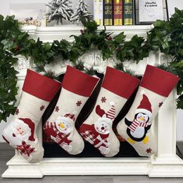 Christmas Stocking Snowman Elk Printed Gift Bag Non-woven Christmas Decoration Home Santa Hanging Gift Socks 4 Designs BT238