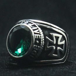 Rider Motorcycle Style Unisex 316L Stainless Steel Cool Ride To Live Live To Live Cross Green Stone Classic Biker Ring1288u