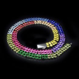 Men Women Hotsale Bling CZ Chains White Gold Plated 8MM 46CM 2Rows Colourful CZ Tennis Chains Necklaces Hip Hop Jewellery