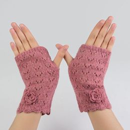 2020 New Fashion Cute Women Winter Gloves Japanese Style Pure Colours Hollow Design With Flower Portable Fingerless Glove