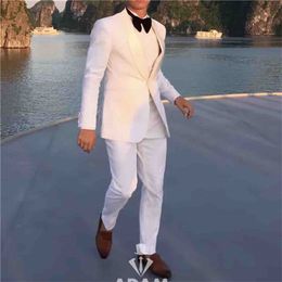 Custom Made Groomsmen Shawl Lapel Groom Tuxedos White Men Suits Wedding/Prom/Dinner Best Man Blazer ( Jacket+Pants+Tie) K568