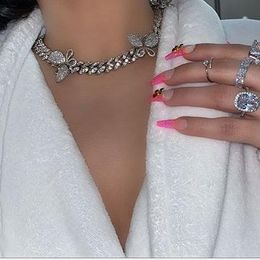 2020 Top Mode Rosa Schmetterling Anhänger Iced out cz Tennis Kubanische Kette Choker Halsketten für Frauen Dame Hiphop Charme schmuck Geschenk