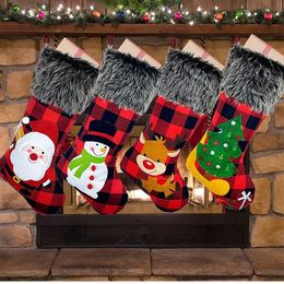new Christmas Stockings Style Snowflake Santa Snowman Christmas bag Reindeer Plush Faux Fur Cuff Xmas Decor Party Supplies T2I51406
