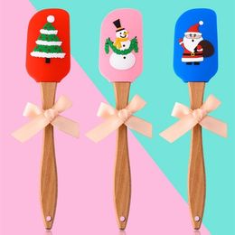 hot Christmas butter scraper Small silicone spatula 3D Christmas Cake Spatula home baking wood handle tool 25cm T2I51513