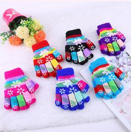 New Children Magic Gloves Fashion Kids Warm Wnter snowflake Stretchy Lovely Girl Coloured Double Layer knitted Gloves five finger glove