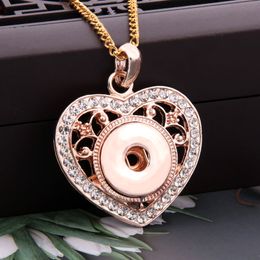 Pendant Necklaces 2022 Rose Gold Heartshaped Rhinestone Snap Buttons Necklace Fit DIY Ginger Charms 18mm Button Jewelry Gifts3363230