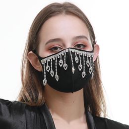 Tassel Dustproof Face Mask Bling Diamond Protective Mask PM2.5 Mouth Masks Washable Reusable Women Colorful Rhinestones Face Mask