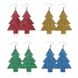 Fashion pu leather christmas trees double sided sequins dangle earrings for women Jewellery