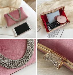 New- women handbag winter new velvet chain bag diamond dinner bag foreign gas diamond hard box clutch bag