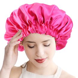 New Hijab Reversible Satin Bonnet Double Layer Large Size Sleep Night Cap Head Cover Bonnet Hat for For Curly Springy Hair Black