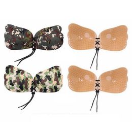 Women Rope Camouflage Color Fly Wings Shape Silicone Invisible Push Up Self-adhesive Front Closure Sticky Breast Nipple Invisible Bra Tool