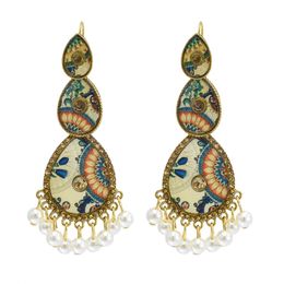 New earrings creative long pearl tassel earrings female bohemian ethnic style exaggerated fashion atmosphere retro earrings LY056