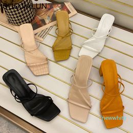 Hot Sale-Women Summer Outdoor Sandal High Square Heel Flip Flop Ladies Brand Women Slipper Elegant Women Slides Shoes