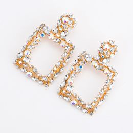Crystal Stone Big Square Drop Earrings Gold Silver Color Round Square Metal Dangle Earrings For Women Gift Jewelry
