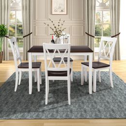 Table de salle à manger 5 pièces de l'entrepôt américain Set Home Cuisine Table et chaises Ensemble de salle à manger en bois (Blanc + Cerise) SH000088AAK