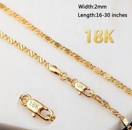 2mm Flat Chain Necklace Women Men Hip Hop 18K Gold 925 silver Necklaces 16 18 20 22 24 26 28 30 Inch