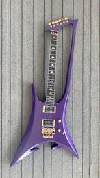 rare custom guitars UK - Rare Custom Abstract Enterprize Guitar NEW Roman Abstract Metallic Purple Neck Through Body Electric guitar Gold Hardware Tremolo Bridge