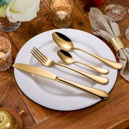 New Eco-Friendly Top Selling Stainless Steel Golden Western Food Dinnerware Cutlery Fork Knife &Scoop Tableware Cutlery Set Western LX2746