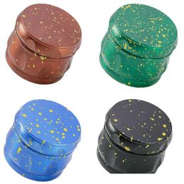 2020 Drum Shape 63mm Diameter Herb Grinder 4 Layer Zinc Alloy Chamfer Side Concave Herb Grinder With Golden Point Colorful Tobacco Crusher