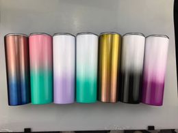 Fedex 20oz ombre skinny tumbler gradient Colour double walled stainless steel tumbler insulated with straw and lid